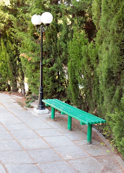 Une Lanterne Sur Poteau Banc Parc Pour Détendre — Photo