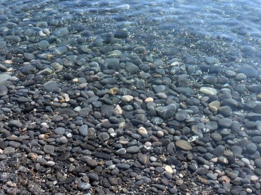 büyük çakıl plaj ve berrak deniz suyu