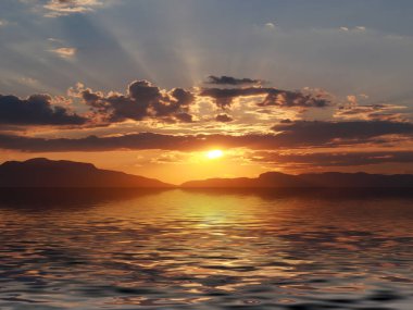 batan güneşin parlak ışınları Akdeniz'in ufkunda gökyüzünü aydınlatır