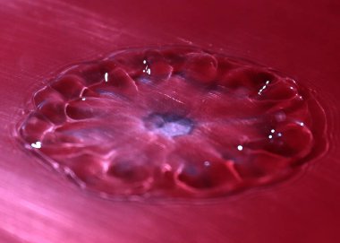 su damlası sonra sıvı yüzeyinde tuhaf desenler