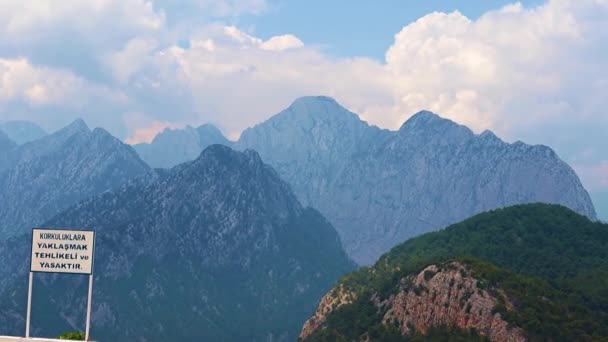 Mountain Peaks Tunektepe Background Sunny Sky City Antalya Turkey — Stock Video