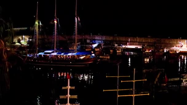 Antalya Noite Porto Comercial Navios Recreio Turquia — Vídeo de Stock
