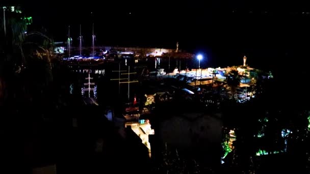 Antalya Night Commercial Port Pleasure Ships Turkey — Stock Video