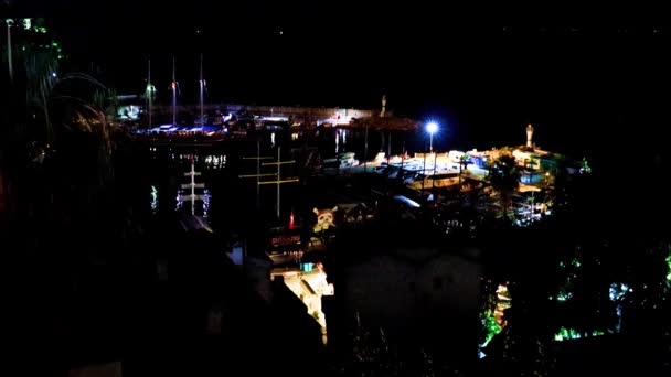 Antalya Natt Kommersiell Hamn Och Fritidsfartyg Turkiet — Stockvideo