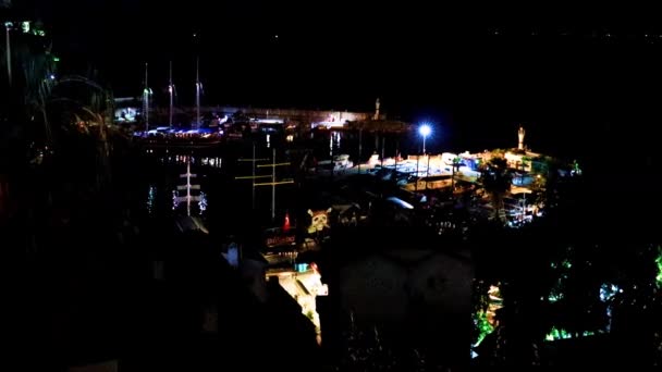 Antalya Natt Kommersiell Hamn Och Fritidsfartyg Turkiet — Stockvideo