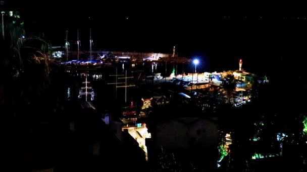 Antalya Night Commercial Port Pleasure Ships Turkey — Stock Video