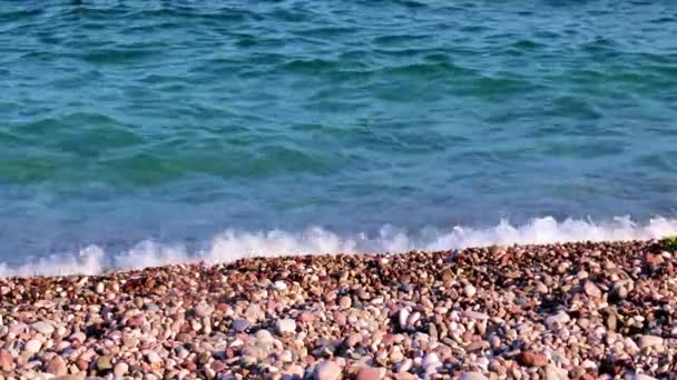 Tiszta Víz Tenger Szörf Kavicsos Strand — Stock videók