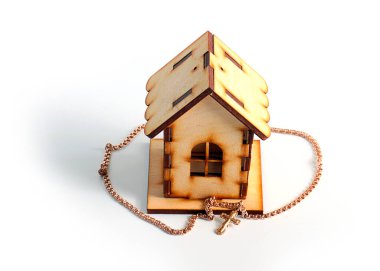 Ahşap bir ev, Hıristiyan altın haçı, bir ev cazibesi.