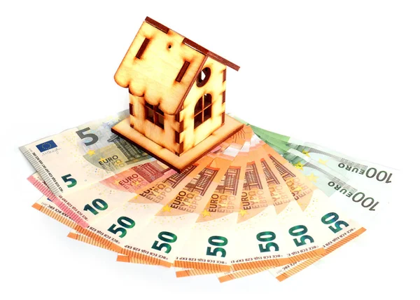 Dřevěný Dům Pár Euro Jako Symbol Hypotečního Úvěru — Stock fotografie