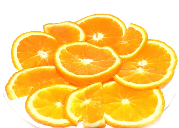 Élelmiszer Fogyasztásra Előkészített Érett Narancsszeletek — Stock Fotó