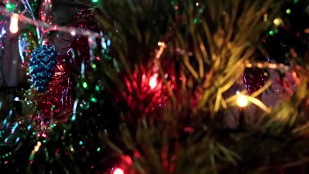 Hermosas Decoraciones Navideñas Las Ramas Del Árbol Navidad — Vídeo de stock