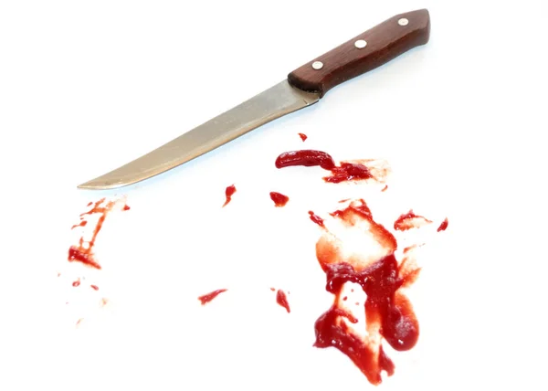 Metal Kitchen Knife Drops Bloody Mass Illustration Domestic Violence — Stock Photo, Image