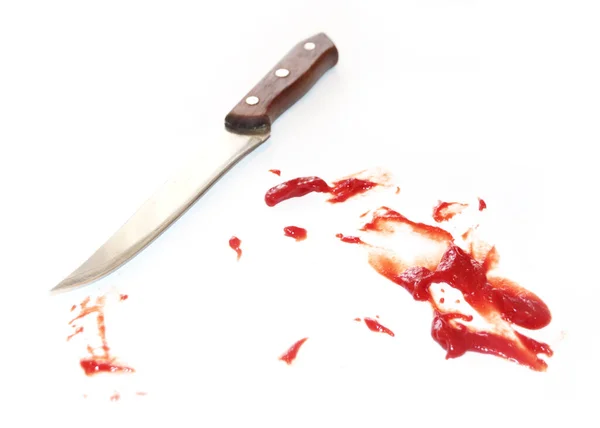 Cuchillo Cocina Metal Gotas Masa Sangrienta Como Ilustración Violencia Doméstica — Foto de Stock