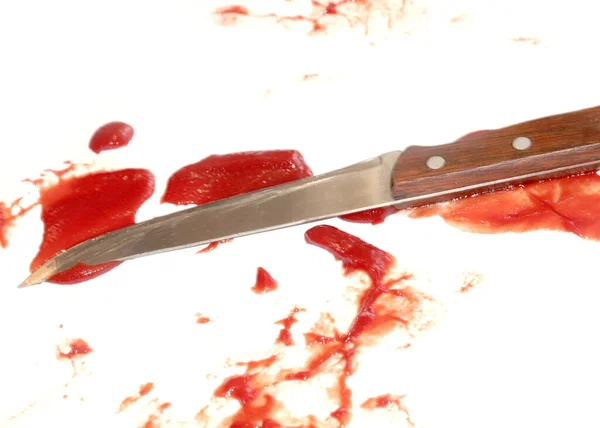 Metal Kitchen Knife Drops Bloody Mass Illustration Domestic Violence — Stock Photo, Image