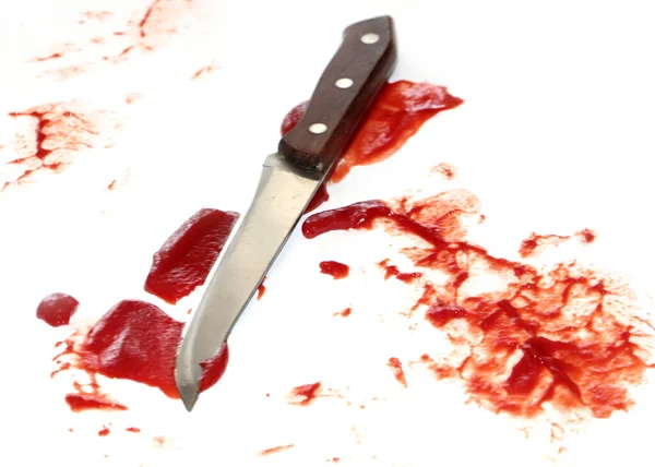 Metal Kitchen Knife Drops Bloody Mass Illustration Domestic Violence — Stock Photo, Image