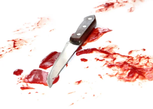 Metal Kitchen Knife Drops Bloody Mass Illustration Domestic Violence — Stock Photo, Image