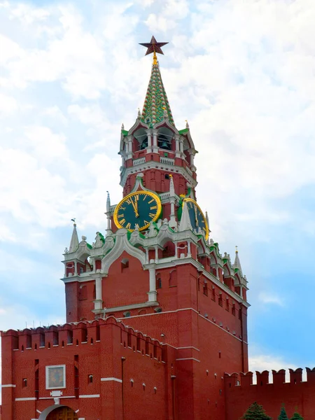 Horloge Sur Tour Spasskaya Sur Place Rouge Kremlin Moscou Russie — Photo
