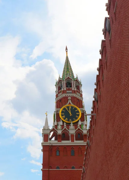 Horloge Sur Tour Spasskaya Sur Place Rouge Kremlin Moscou Russie — Photo