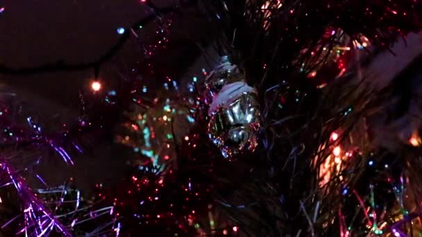 Décorations Arbres Noël Sur Les Branches Sapin Illuminé Festif — Video