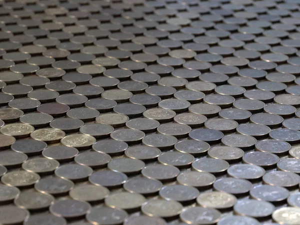 Plane Metal Coins Laid Out Row Russian Ruble — Stock Photo, Image