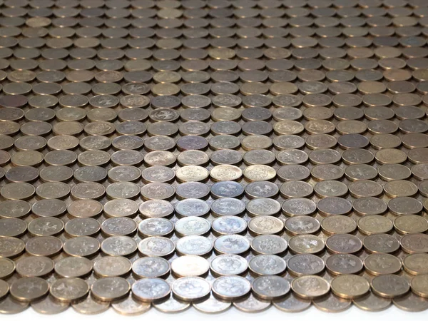 Plane Metal Coins Laid Out Row Russian Ruble — Stock Photo, Image