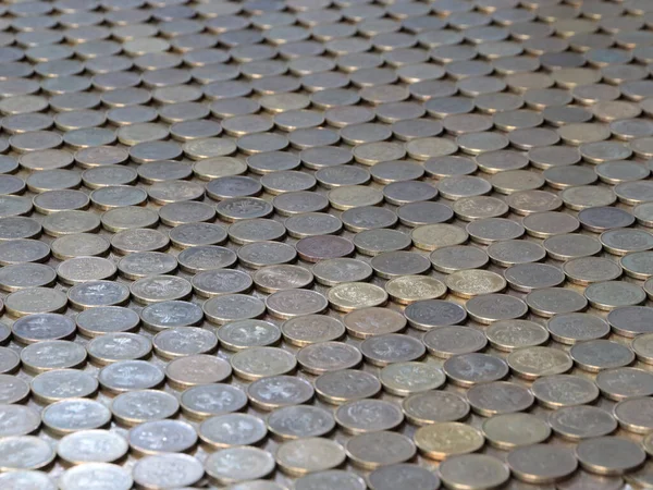 Plane Metal Coins Laid Out Row Russian Ruble — Stock Photo, Image