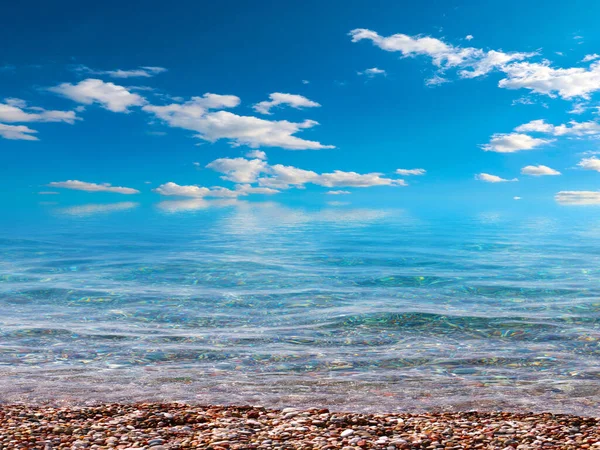 beautiful beach with small sea waves and blue sky