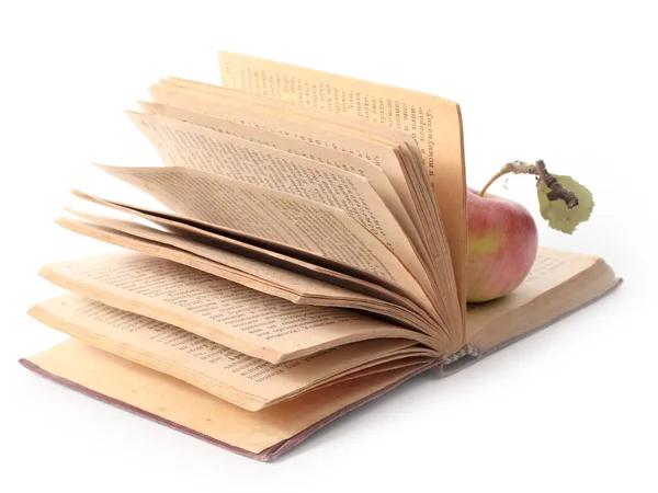 Páginas Libro Viejo Una Manzana Madura —  Fotos de Stock