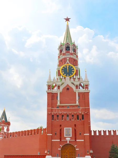 Horloge Sur Tour Spasskaya Kremlin Moscou Russie — Photo