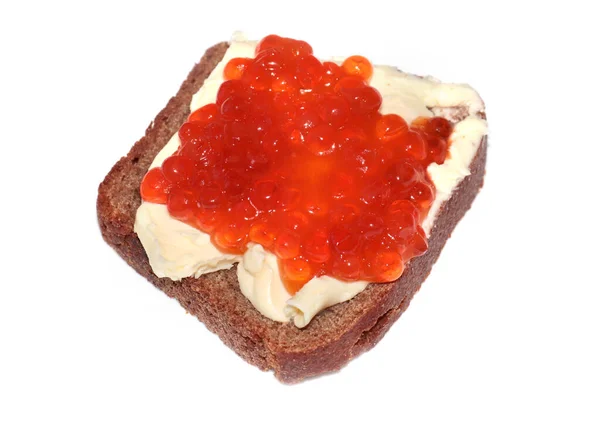 Smörgås Med Röd Kaviar Som Del Festlig Dekoration — Stockfoto
