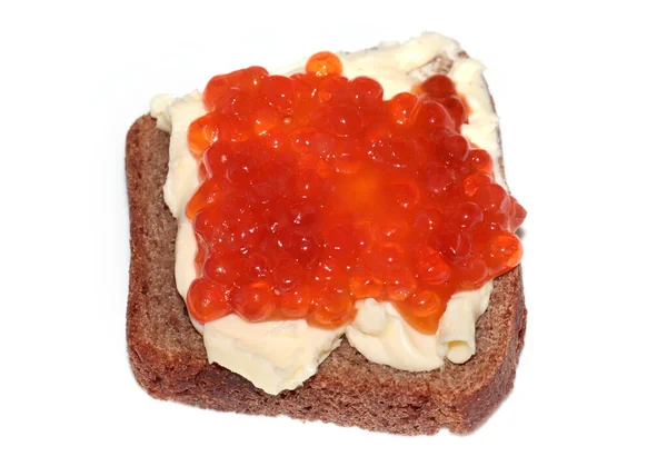 Smörgås Med Röd Kaviar Som Del Festlig Dekoration — Stockfoto