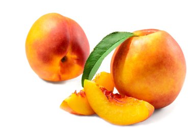 Beyaz arka planda nektarin meyveleri, fotoğraf manipülasyonlarınız için boş