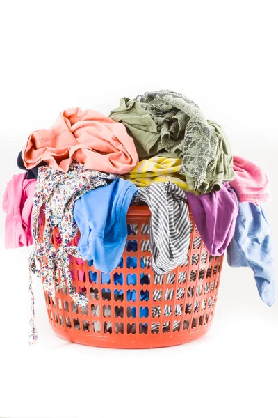 Plastic basket with clothes — Stock Photo, Image