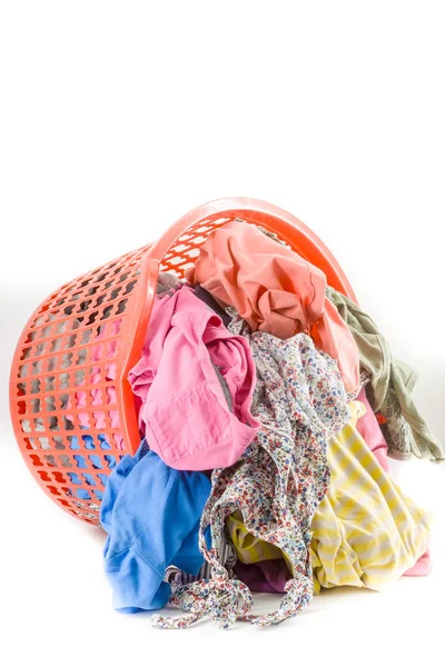 Plastic basket with clothes — Stock Photo, Image