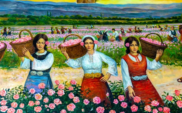 June 2020 Skobelevo Bulgaria Frescoes Production Extraction Rose Oil Ethnographic — Stock Photo, Image