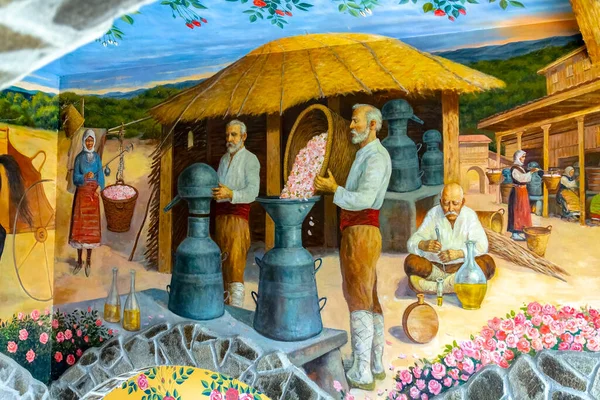 Червня 2020 Скобелево Болгарія Фрески Виробництва Видобутку Мастила Троянди Етнографічному — стокове фото