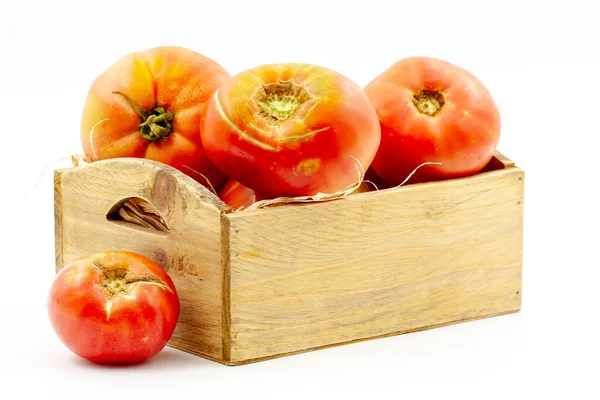 Tasted Freshly Picked Variety Pink Tomato Selective Focus Shallow Depth — Stock Photo, Image