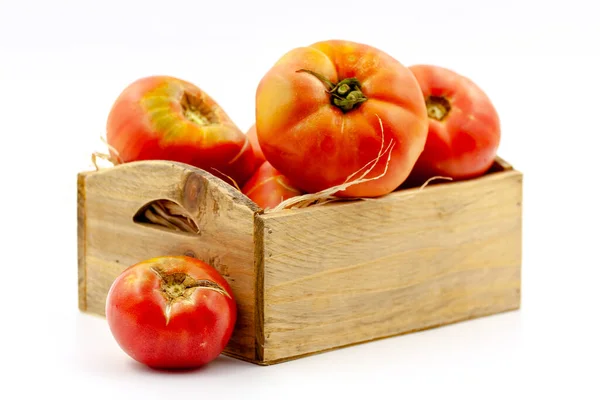 Degustata Varietà Pomodoro Rosa Appena Raccolta Focus Selettivo Con Bassa — Foto Stock