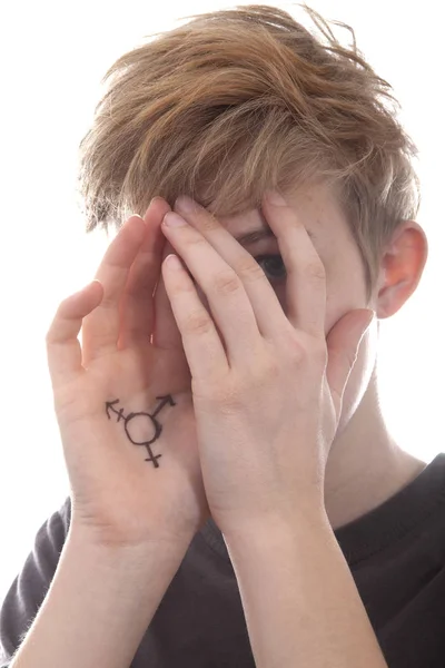 Transgender boy coming out oover white background — Stock Photo, Image