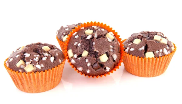 Heerlijke Brownie Cupcake Witte Achtergrond Stockfoto