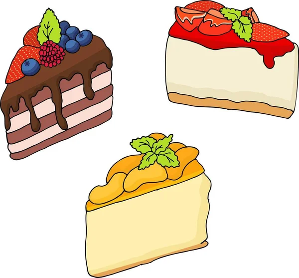 Vector illustration of various cakes and pastries — Stock Vector