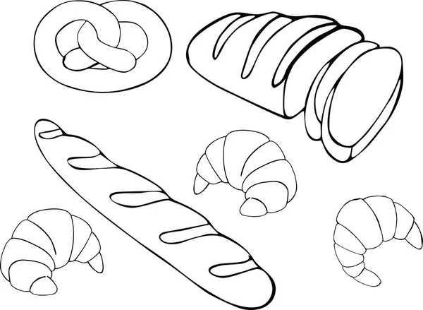 ベクトルのパン手描きセット図 グルテン食品のパン屋さんのコレクションです 白い背景に分離 — ストックベクタ