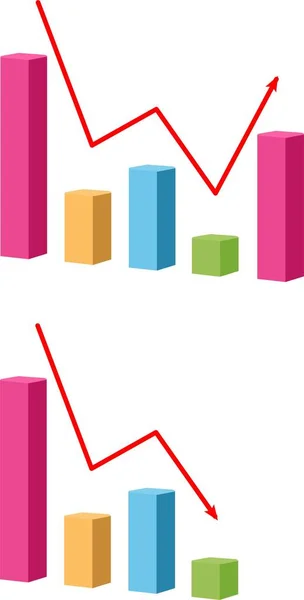 Pokles a rostoucí graf ikony. Graf s pruhy klesající vektorové ikony. Finanční grafu symbol. — Stockový vektor