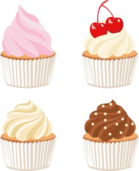 Conjunto de cupcakes vector lindo y magdalenas — Vector de stock