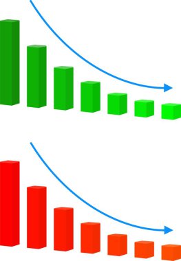 Raster simgesi azalan çubuklarıyla grafik. İşareti simgesi azaltın. Ekonomi grafik sembolü.