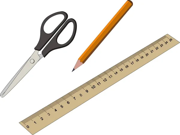 Stationery Office i szkoły elementów zestaw kolekcji w tym ołówek nożyczki linijki — Zdjęcie stockowe