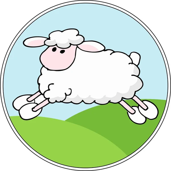 Raster Paisaje fondo con ovejas de dibujos animados. Ilustración — Foto de Stock