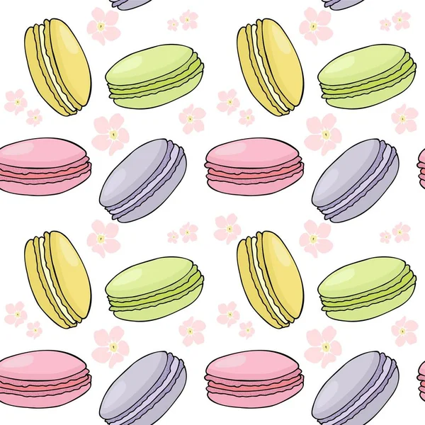 Patrón sin costuras con coloridas galletas de macarrón o macaron —  Fotos de Stock