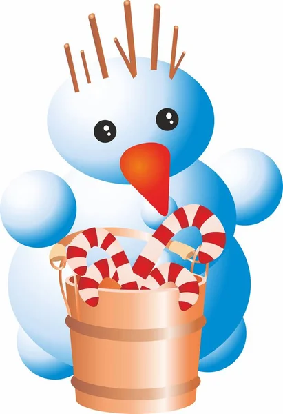 白い背景の上の雪だるまとクリスマスのキャンディ クリスマス休暇 冬の休日は漫画メリー クリスマス カードかわいいカードです ラスター図 — ストック写真