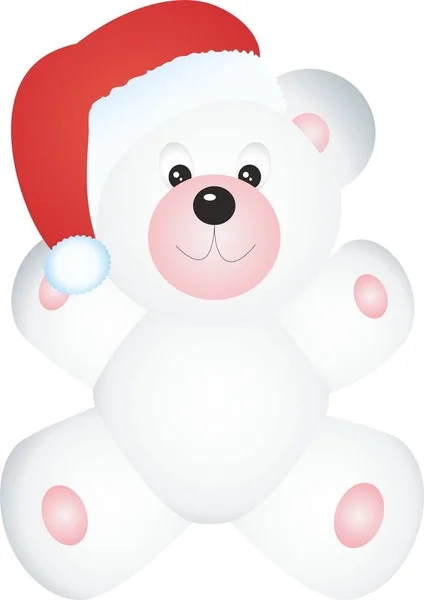 シロクマはマンガ キャラクターです かわいい極クマ サンタ クロースを身に着けている帽子ラスター図のメリー クリスマスと新年あけましておめでとうございます — ストック写真